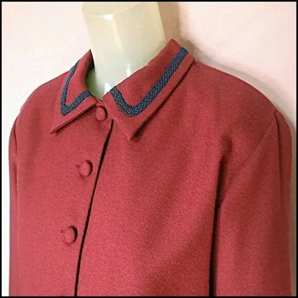 Cropped Jacket Jumpsuit Outfit, Navy & Burgundy One Piece VFG 80s Vintage - Picture 3 of 16